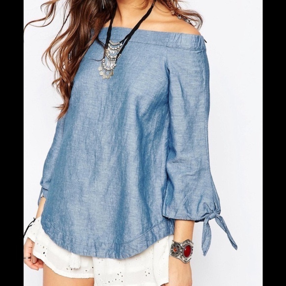 NWT Free People Chambray Show Some Shoulder Top - Picture 5 of 6